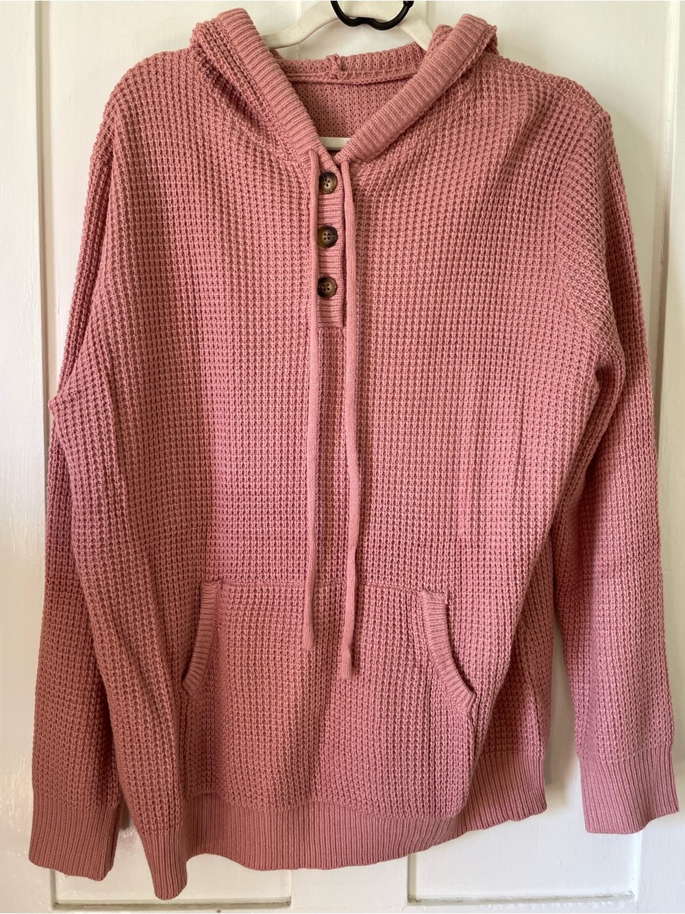 Cozy Waffle Henley Hoodie in Dusty Rose
